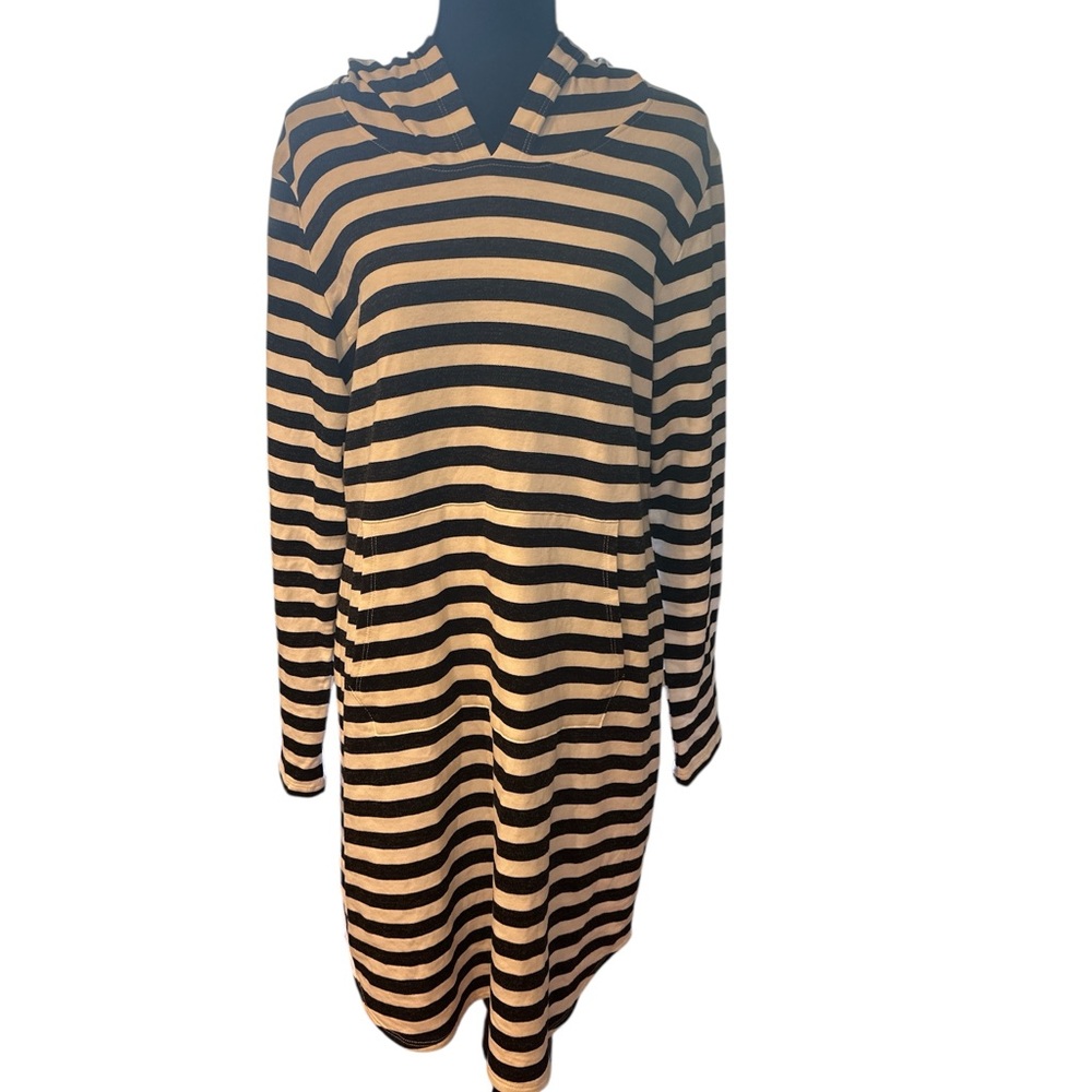 Karen Kane Striped Black and white Hoodie Dress size XL Kangaroo pockets